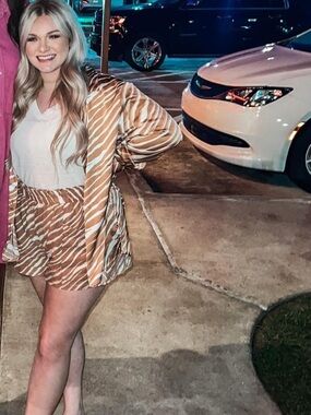 a new day Tan and White Striped Button Down Shirt